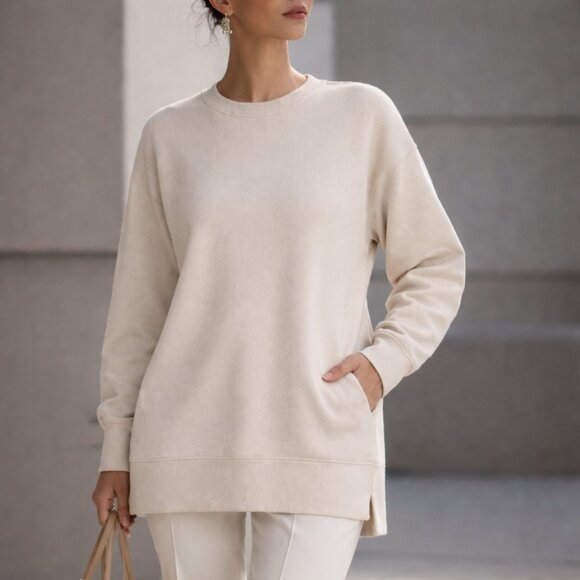 Danskin Sweaters - NWT Danskin Super Soft Stretch Beige Ivory Tunic Sweatshirt With Pockets